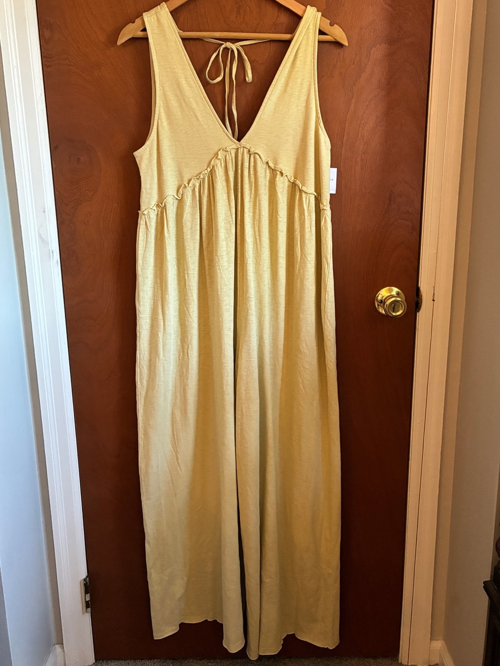 American Eagle Outfitters Yellow V-Neck Sleeveless Jumpsuit